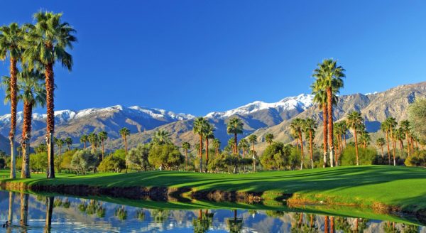 Golf course and mountains of Palm Springs, CA