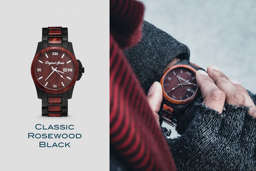 Rosewood and black steel watch by original grain