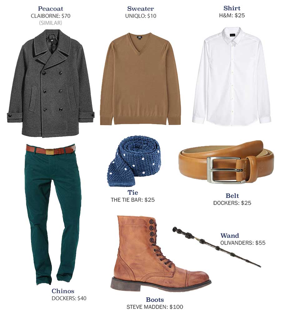 An outfit made with gray pea coat and green pants