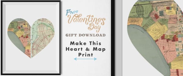 Heart map print in frame
