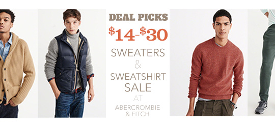 Deal Picks: $14-$30 Sweaters and Sweatshirts Sale at Abercrombie & Fitch – Today Only