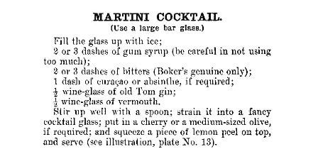 First printed recipe for a gin martini