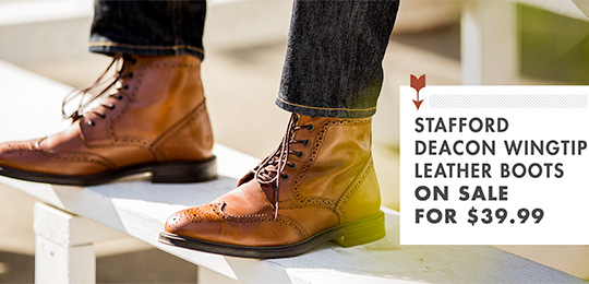 Stafford Deacon Wingtip Leather Boots On Sale for $39.99