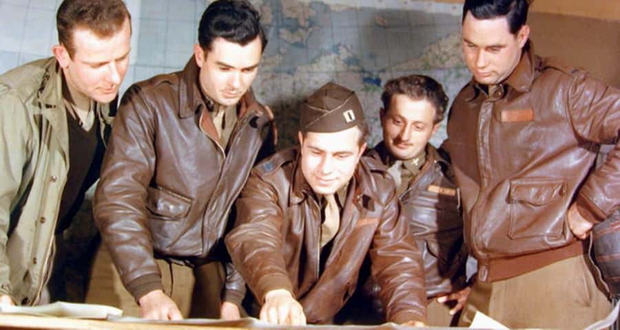 Military officers wearing leather jackets