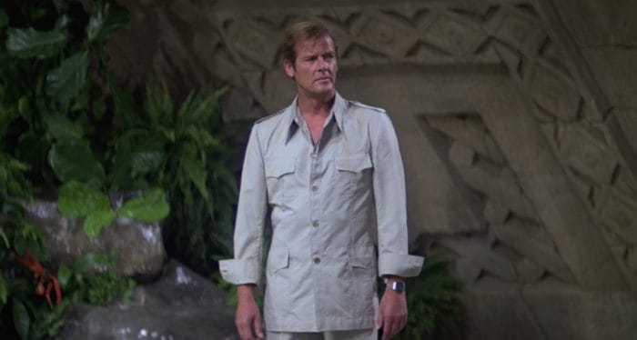 Roger Moore in a safari jacket as James Bond