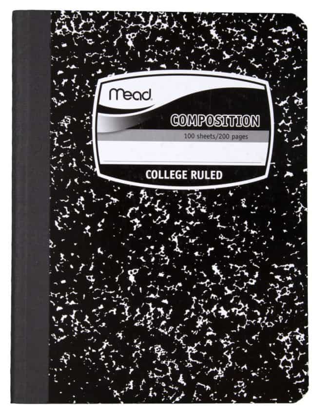 Close up image of a Mead college ruled composition notebook