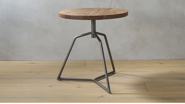 dot acacia side table stool, $199