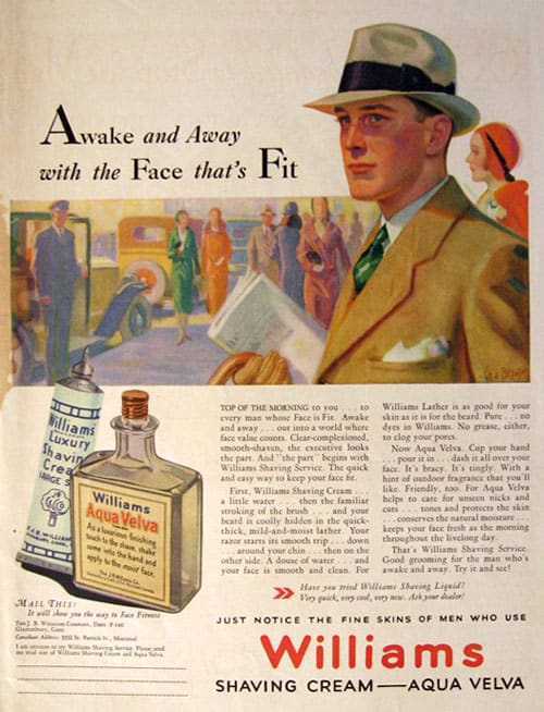 A vintage ad showing aqua velva aftershave