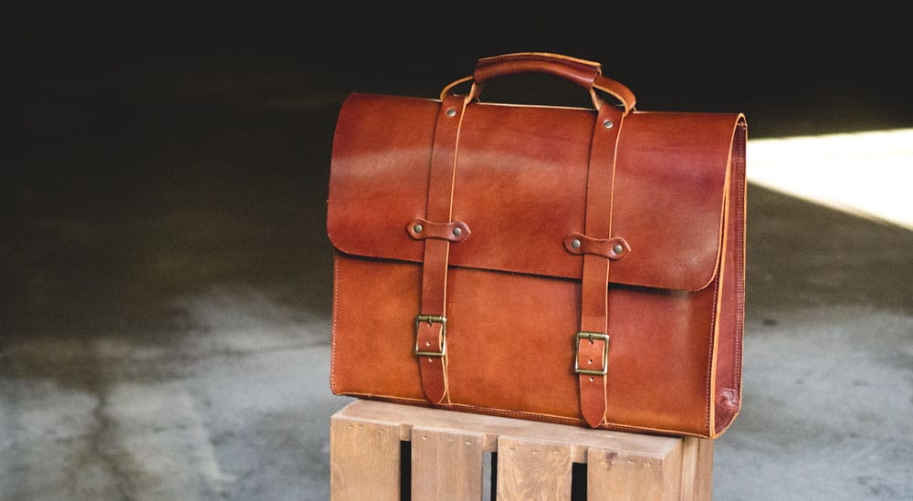 A brown leather briefcase