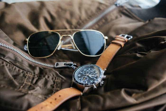 Timex watch with aviator sunglasses
