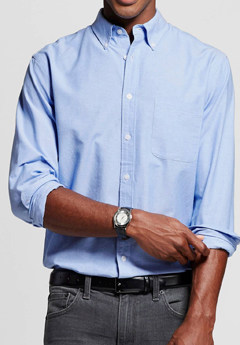 A man wearing a blue shirt