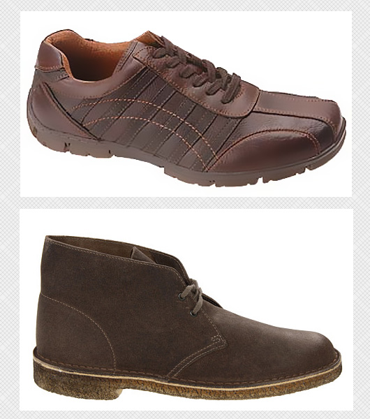 side by side image comparison of a casual lace up shoe and a chukka boot