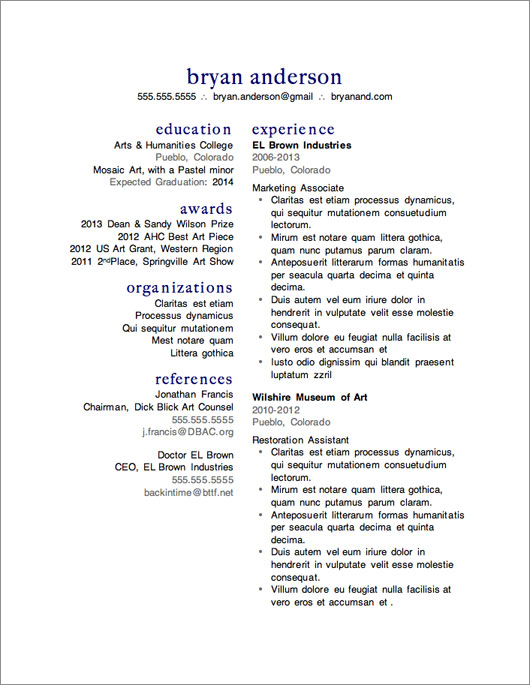 two column resume