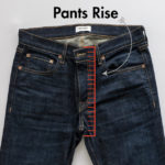 pants rise measurement blue jeans with an illustration of a ruler on the front of a pair of pants starting at the top button and going down passed the zipper and stopping at the inseam between the legs