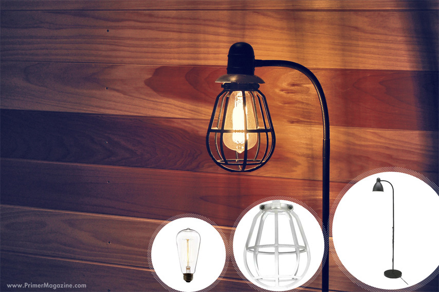 a Hardware sconce used with an edison bulb to redesign an Ikea floor lamp