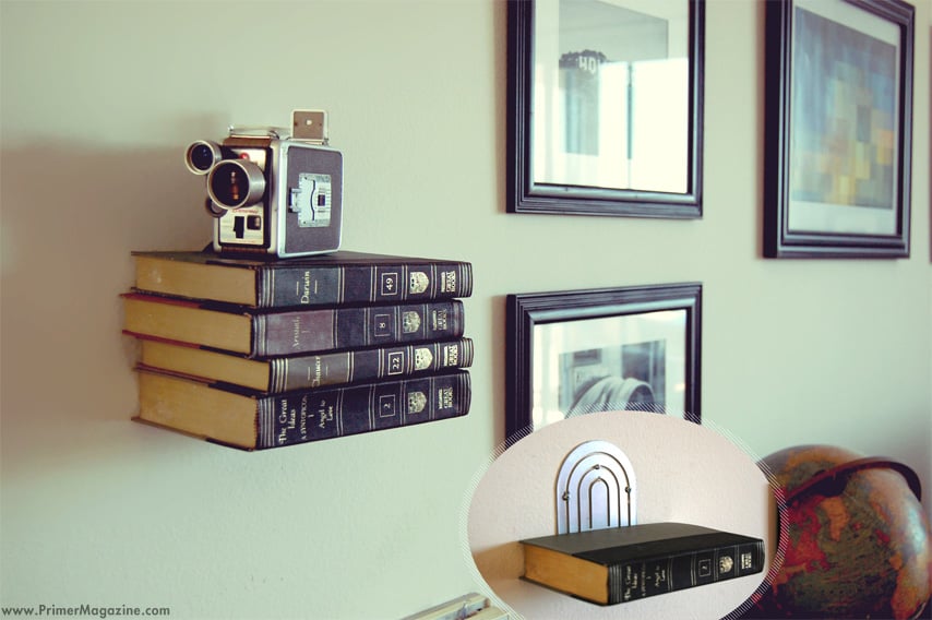 diy hidden wall shelf with books