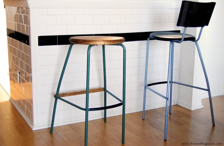 ikea stools with wooden tops and spray painted