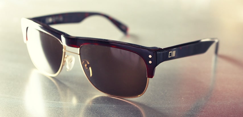 close up details for square framed aviator style sunglasses
