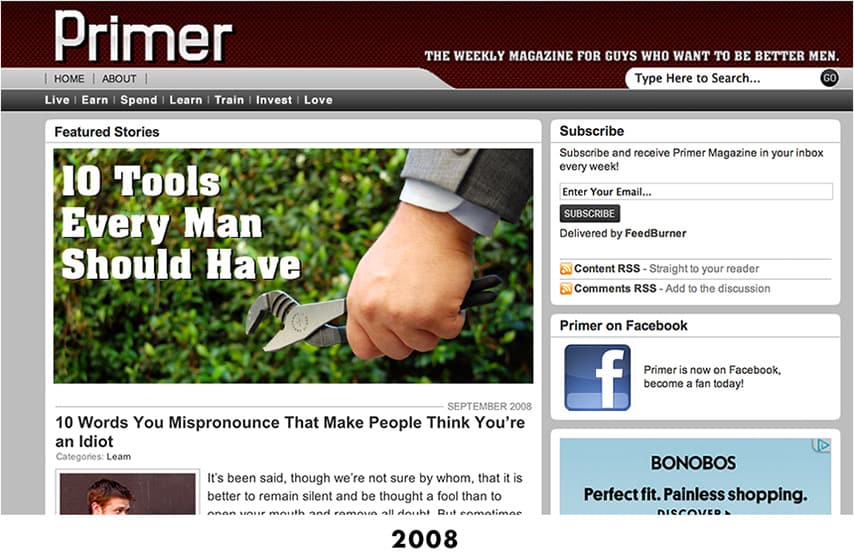 A screenshot of the original homepage from 2008, visualizing just how far the site has evolved from the early days of the internet.
