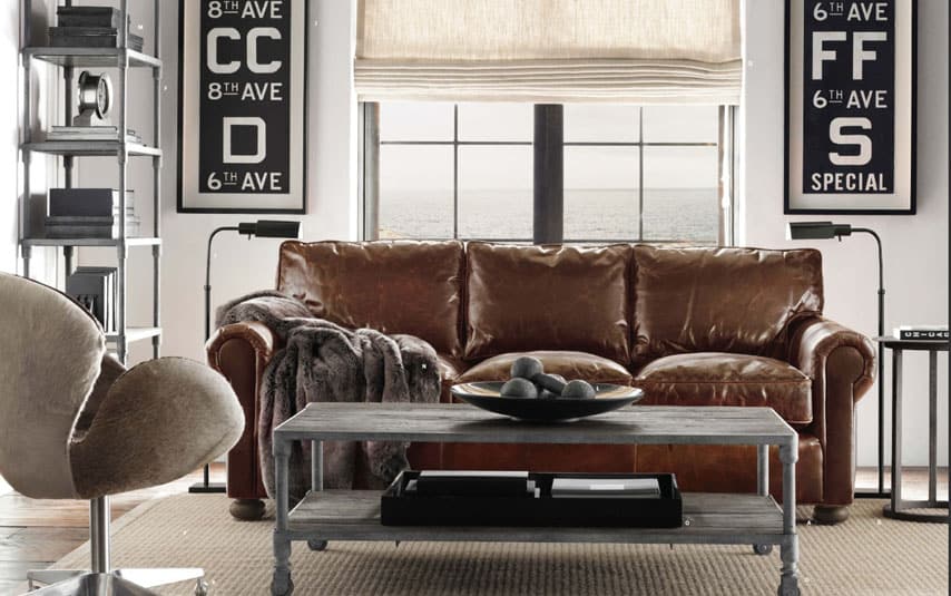 restoration hardware couch and table 