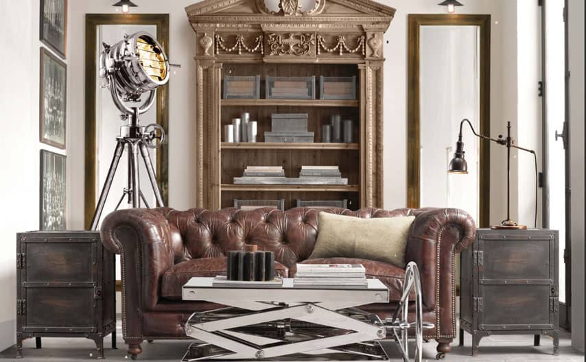restoration hardware couch and table 