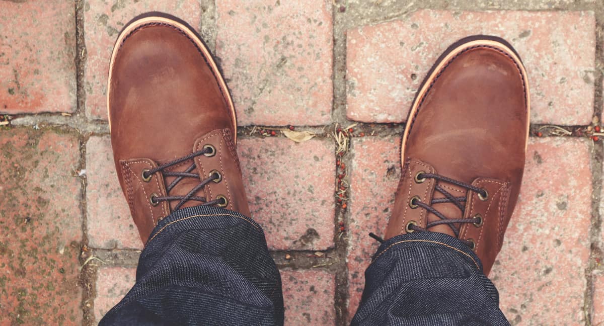 upper details of chippewa lace up boots