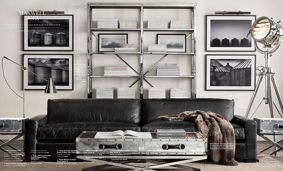 restoration hardware catalog living room details