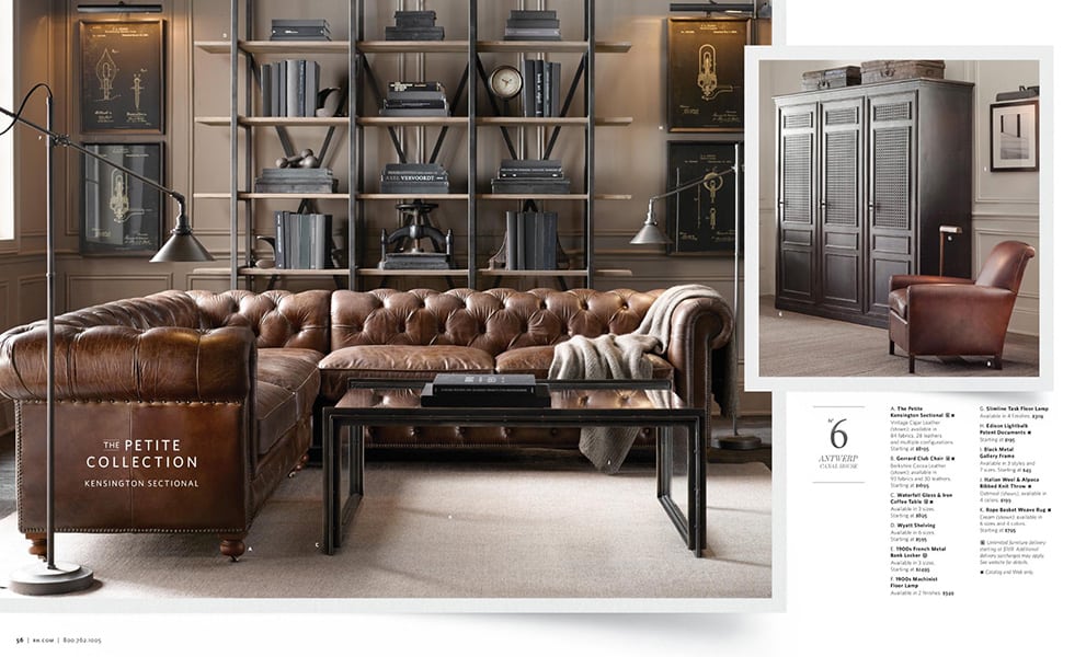 restoration hardware catalog living room details