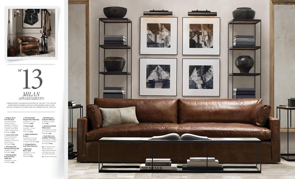 restoration hardware catalog living room details