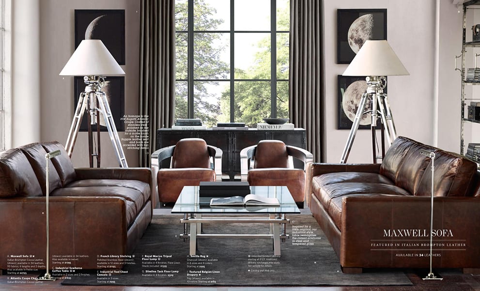 restoration hardware catalog living room details