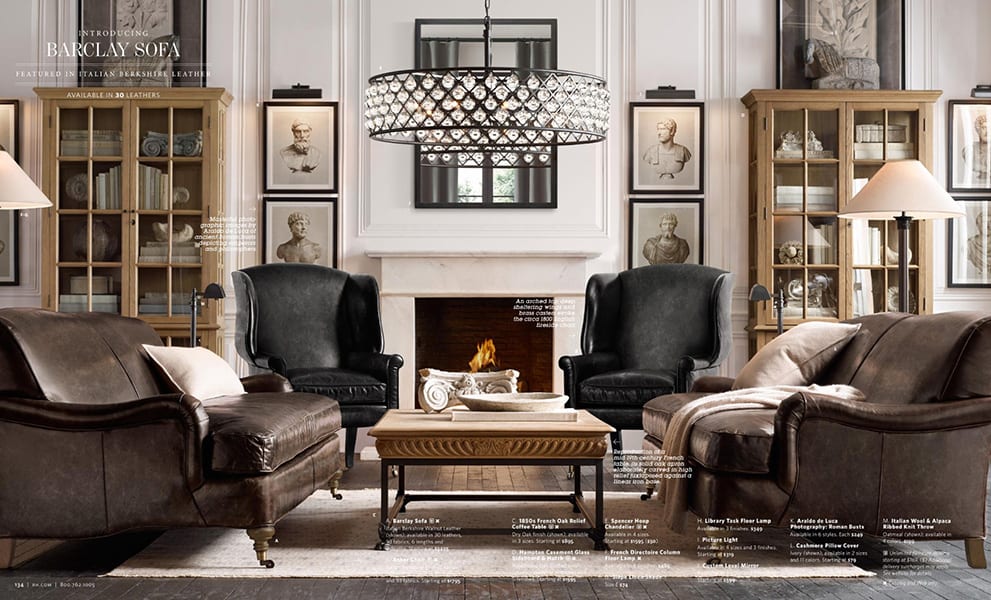 restoration hardware catalog living room details