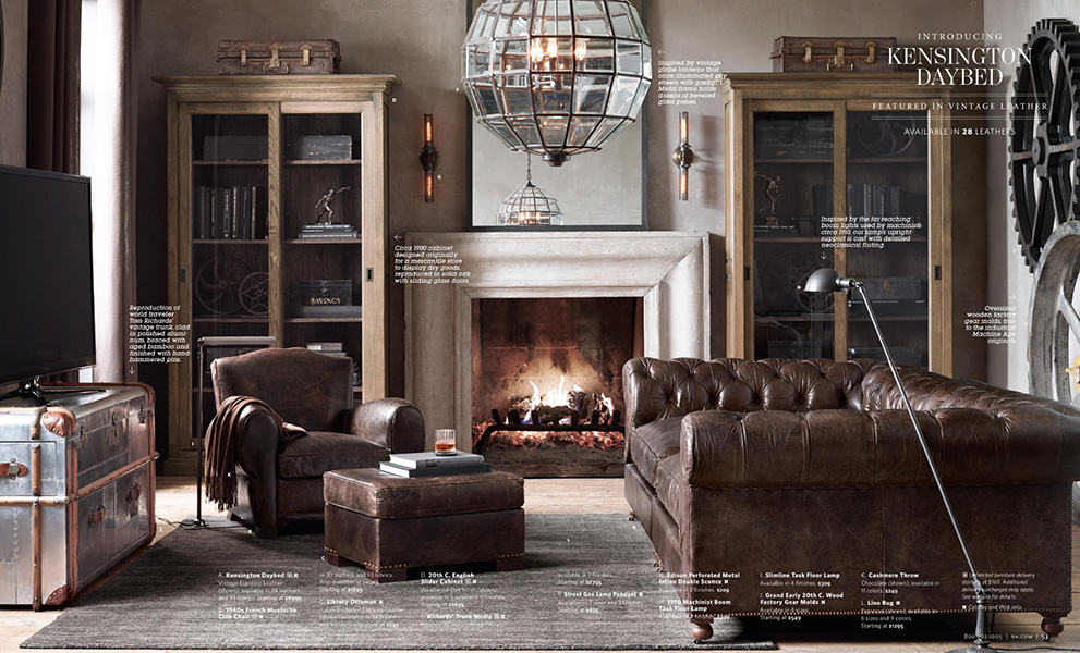 restoration hardware catalog living room details