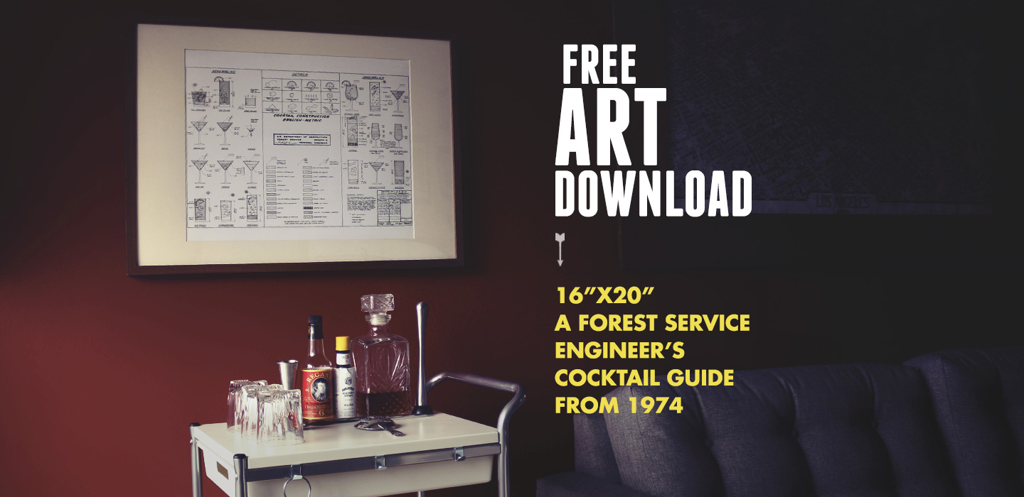 Free Art Download: A Forest Service Engineer’s Guide to Cocktails from 1974 (16″x20″)