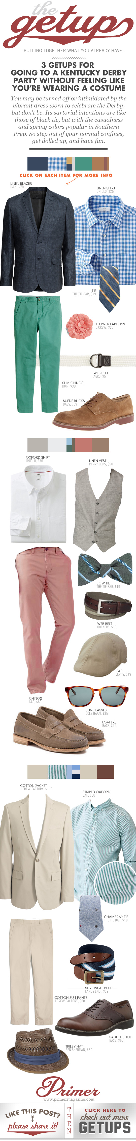 Getup - Infographic featuring 3 outfit ideas for a Kentucy Derby party