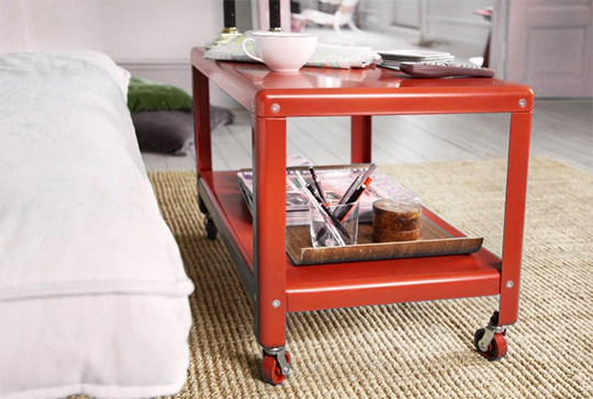 A red metal coffee table