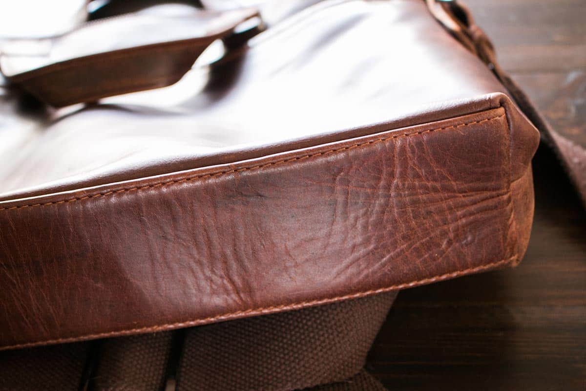 material details of leather briefcase