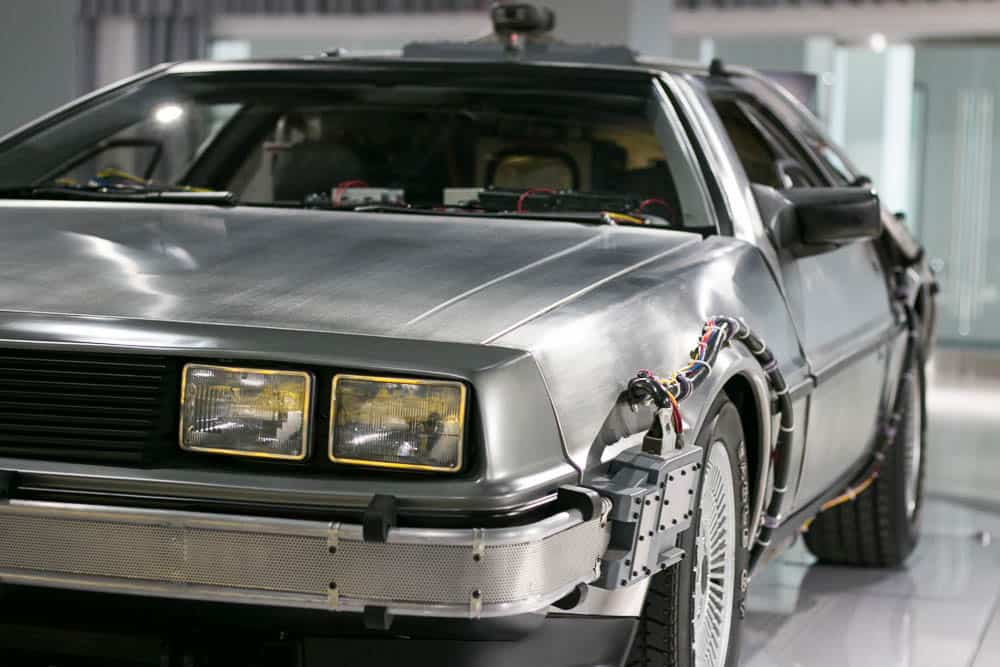 front corner of Delorean car from Back to The Future