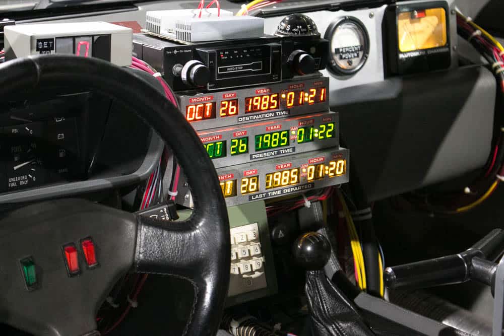 interior control panel of Delorean car from Back to The Future