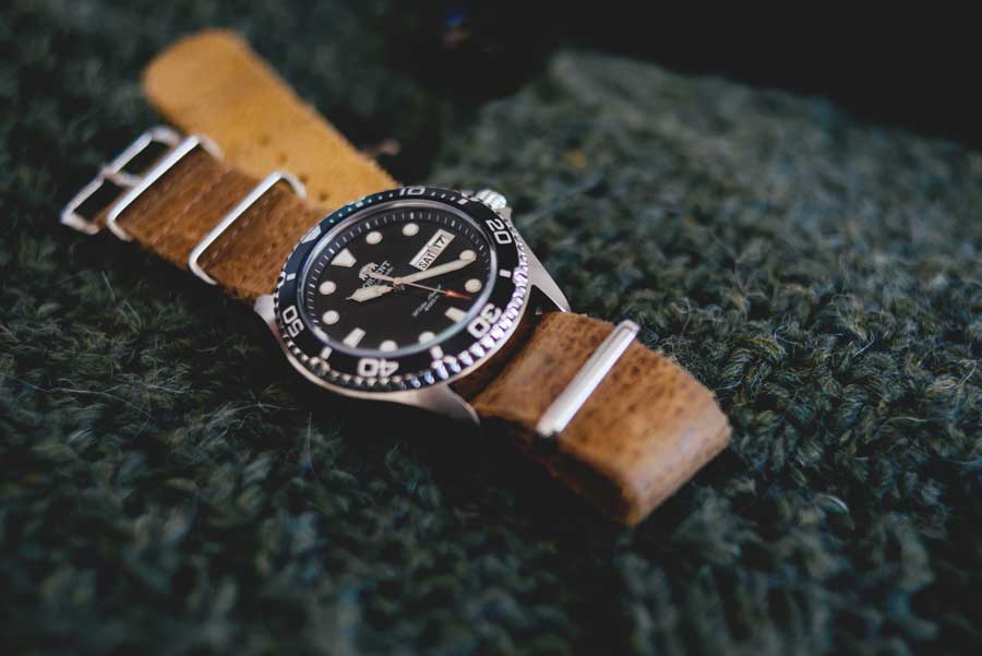 watch with leather nato strap