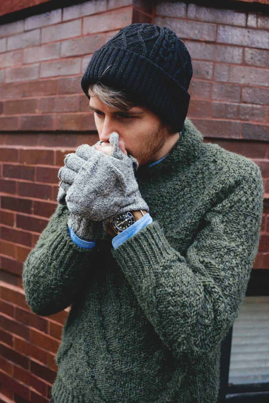 aran sweater with fingerless gloves