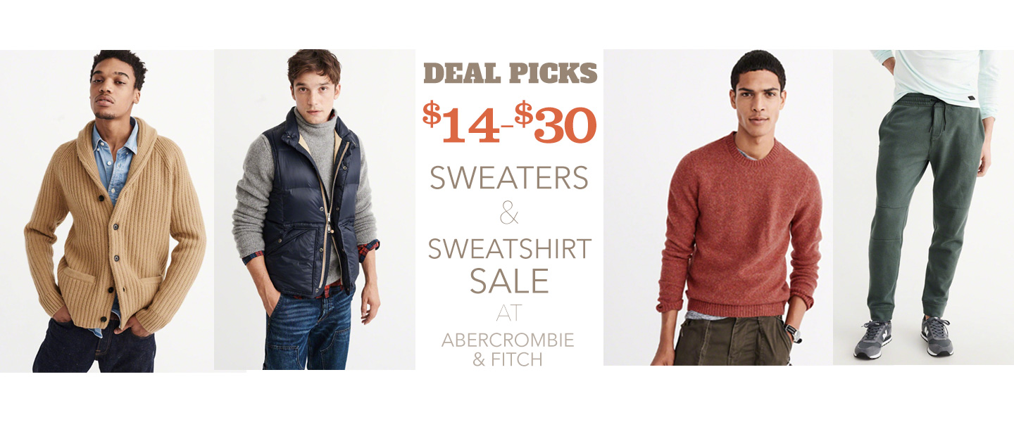 Deal Picks: $14-$30 Sweaters and Sweatshirts Sale at Abercrombie & Fitch – Today Only