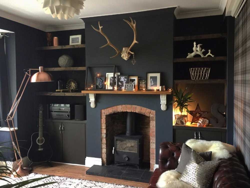 rustic masculine living room wall collages