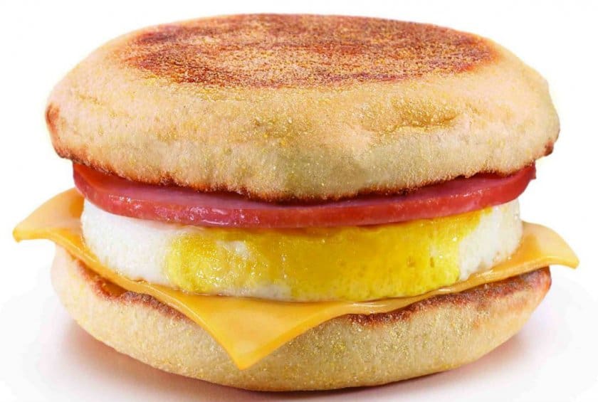 Mouth watering image of a McDonald's egg mcmuffin for an on the go breakfast