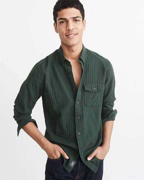 Green button up shirt with pocket
