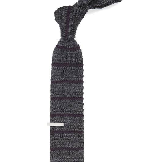Gray striped knit tie