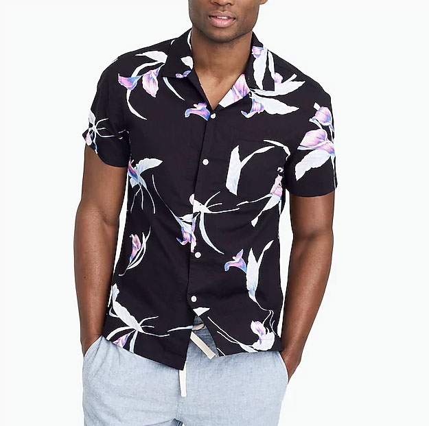 Image of mens printed camp collar shirt