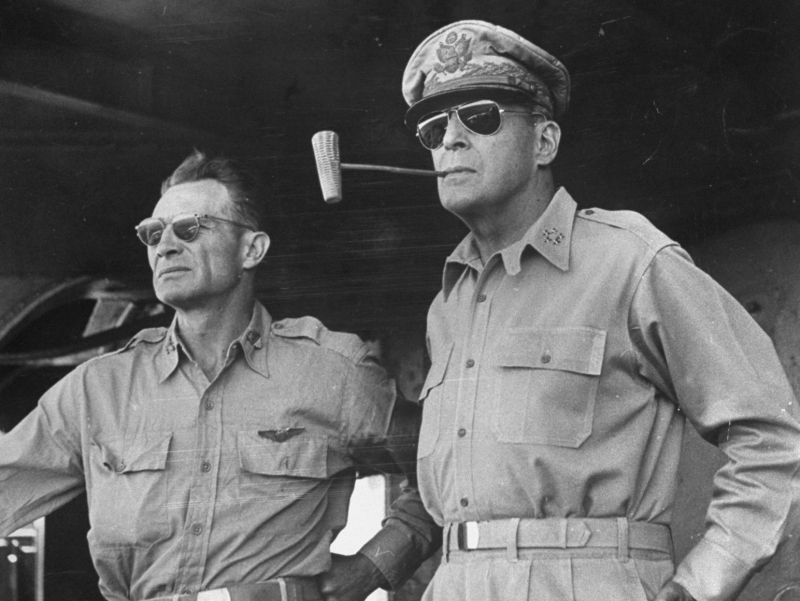 A man wearing a uniform, with Douglas MacArthur