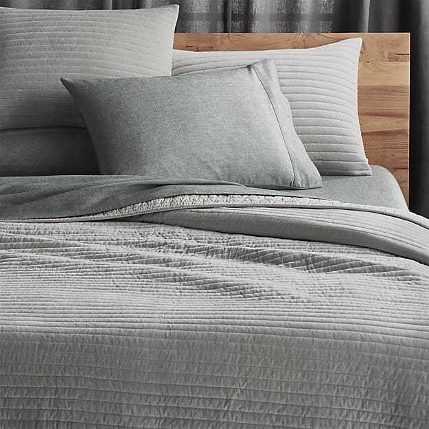 Image of grey velvet bedding with channel design