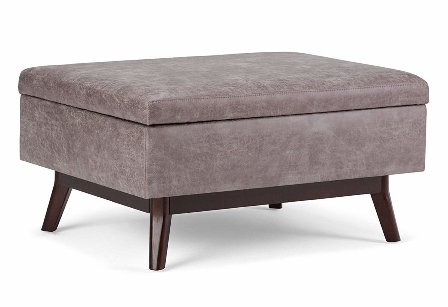 Image of Simpli Home Owen Coffee Table Ottoman with Storage, Distressed Grey Taupe