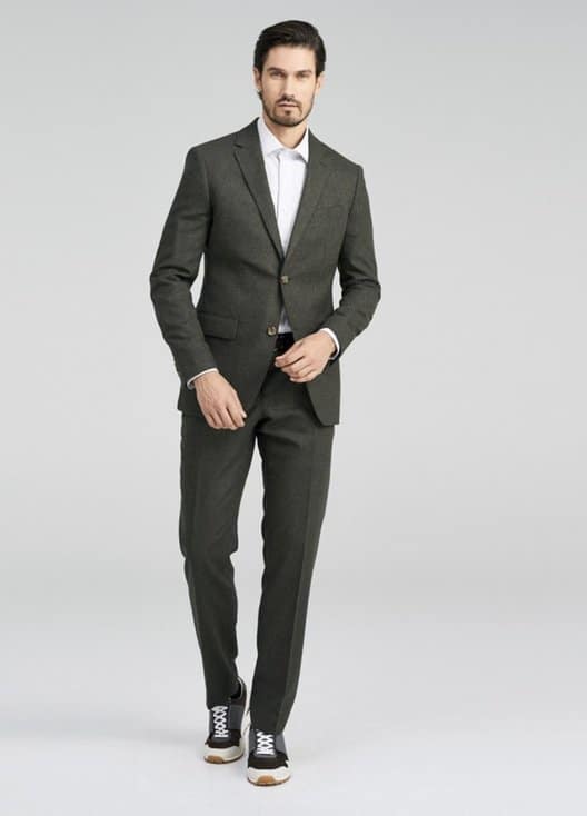 Image of Indochino Hayward flannel olive suit